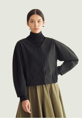 TAV black [Korean Designer Brand] Curve Sleeved Simple Jacket - Black 3DED2AA2C51437GS_1