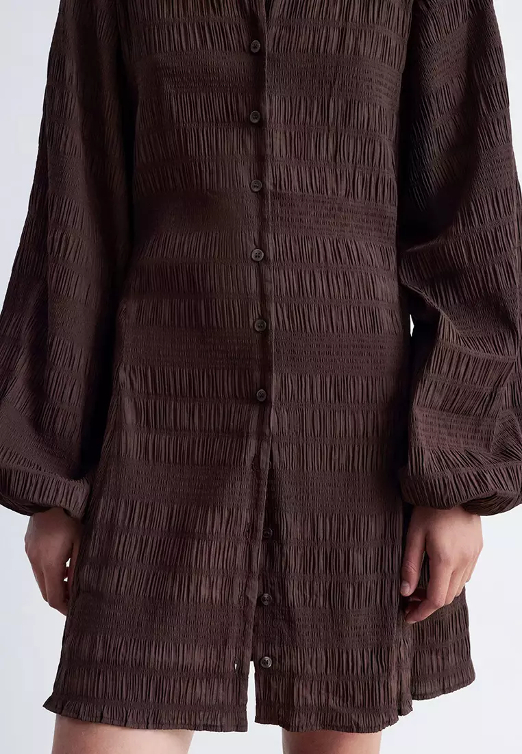 Smocked Balloon-Sleeved Mini Dress