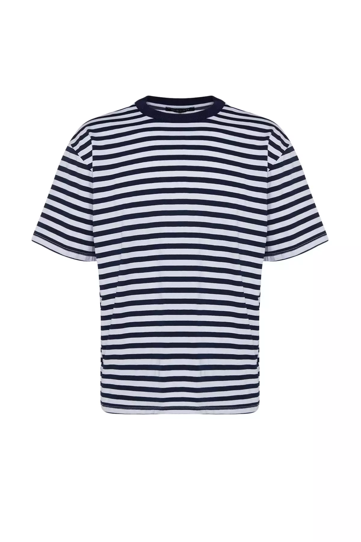 Navy Blue Oversize/Wide Cut Striped Short Sleeve T-Shirt TMNSS20TS0511