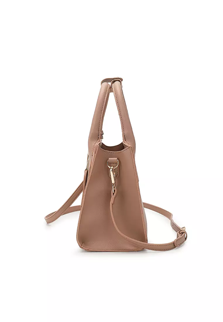 Women's 2-In-1 Top Handle Bag & Zipper Purse (2-in-1 Tas Tangan Wanita & RFID Dompet Wanita) - Cokelat