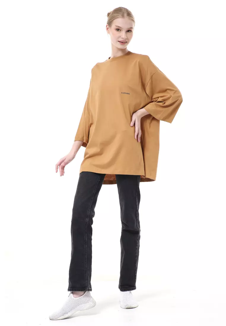 Wina Kaos Atasan Wanita Polos Basic Oversize - Caramel