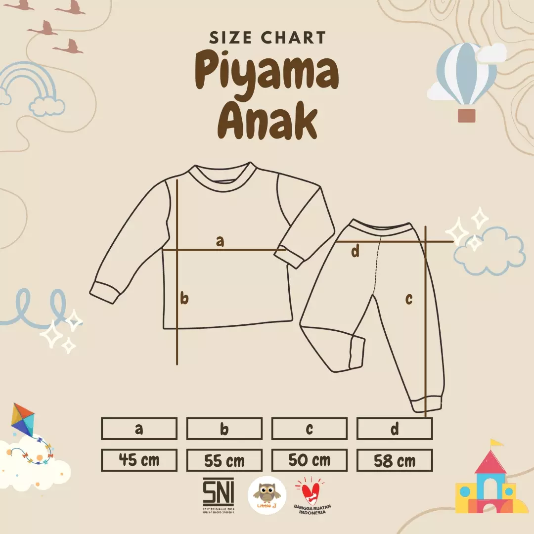 Little J Baju Tidur Piyama Anak Setelan Anak Perempuan Lengan Panjang SNI Bahan halus