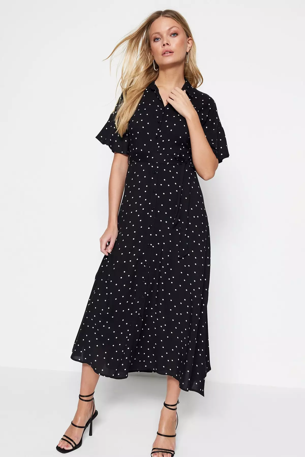 Belted Midi Print Shirt Dress