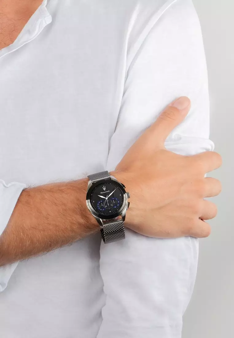 【2 Years Warranty】Maserati Traguardo 45mm Black Dial Men's Quartz Watch R8873612006 With Luminous Hands