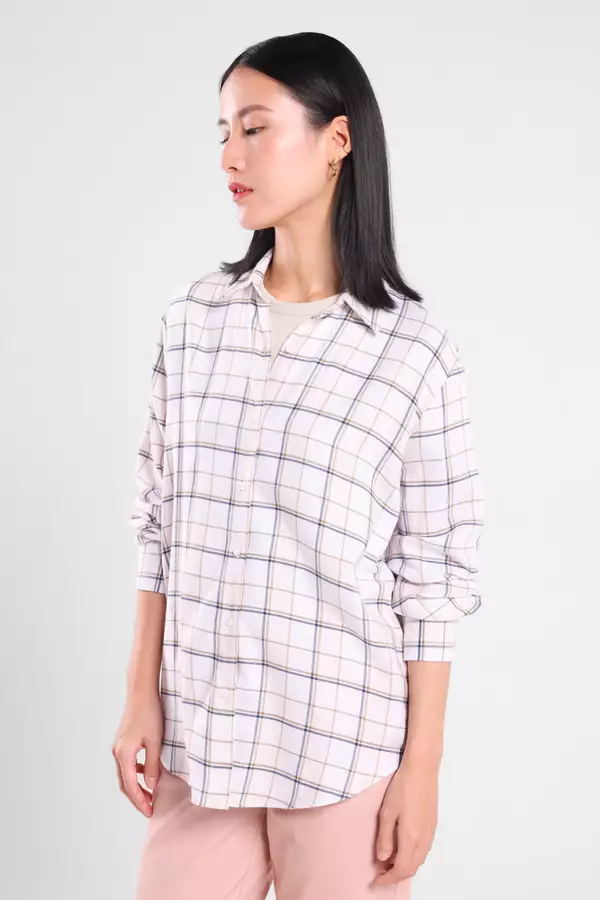 MINIMAL - Anelle - Kemeja Flanel Wanita Motif Kotak - White Colour White