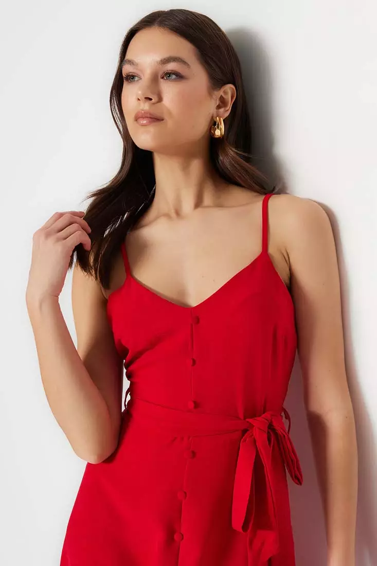 Belted Midi Ruffle Dress