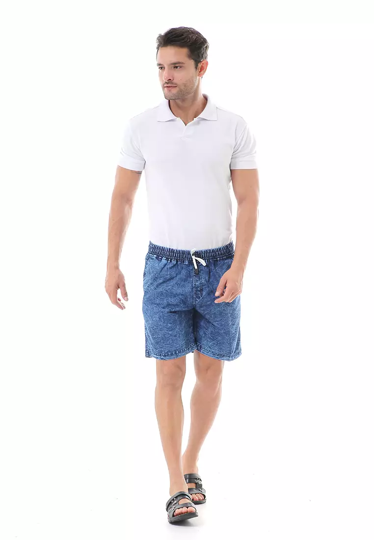 Grissham Celana Jeans Pendek Pria Short Pants Casual Material Denim ORIGINAL - Dark Navy Washed
