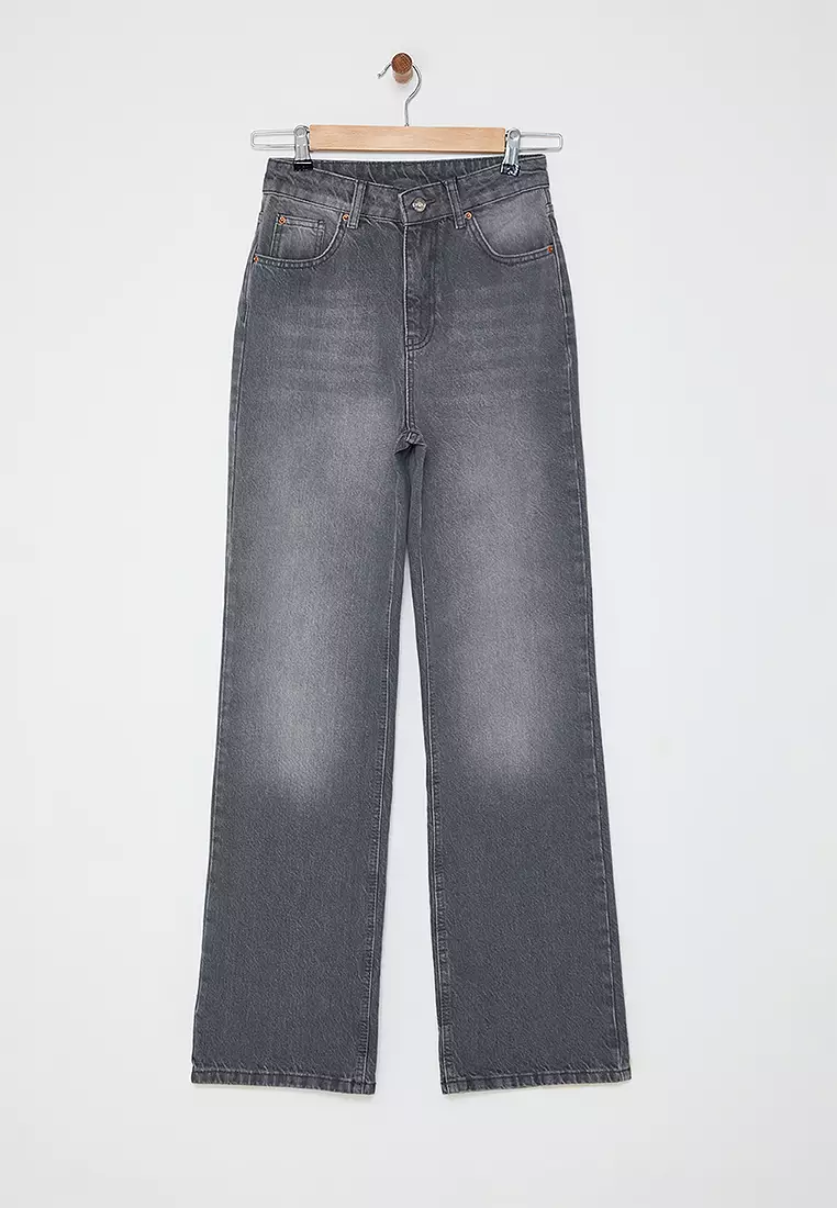Trendyol Pantaloni Donna A Vita Alta Con Gamba Larga - Plus Size - Tessuto Morbidissimo 95% Poliestere 5% Elastan - 2