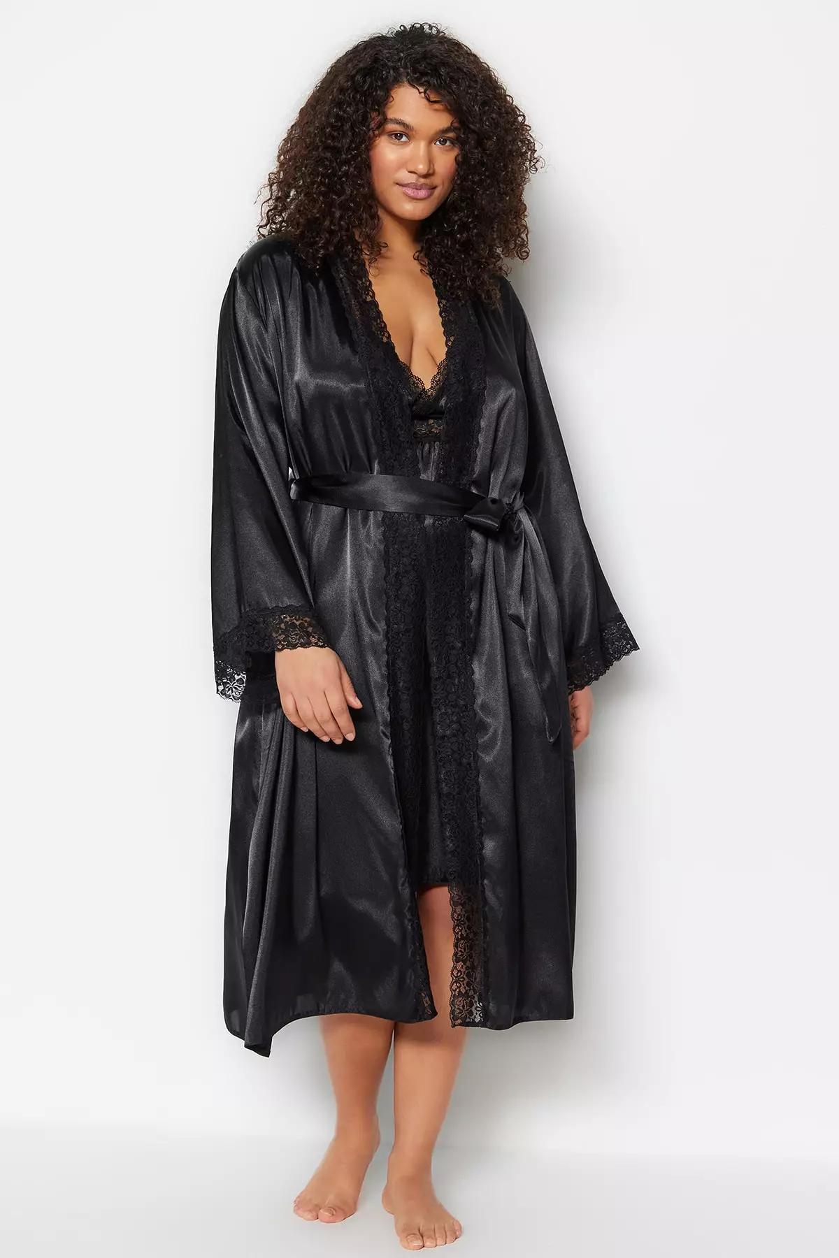Plus size top satin dressing gown