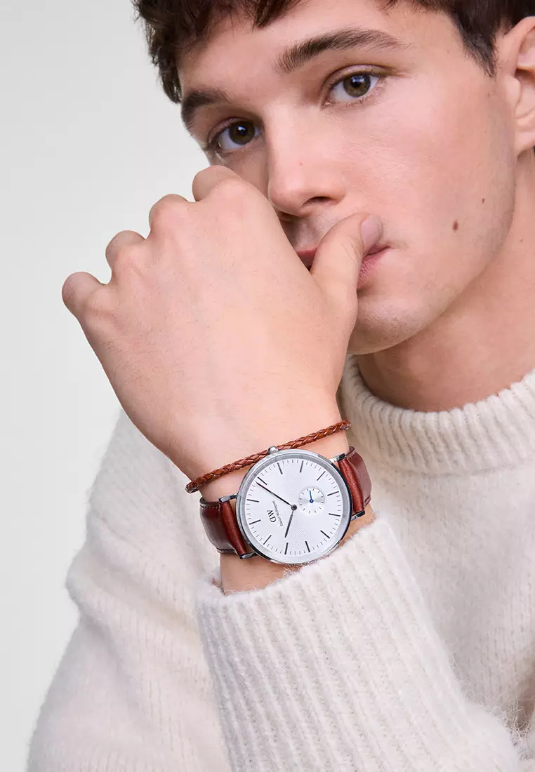 Classic 40mm Multi-Eye St Mawes Off-White Silver Sunray Silver Men Watch stainless steel Leather strap watch DW Official Authentic Original