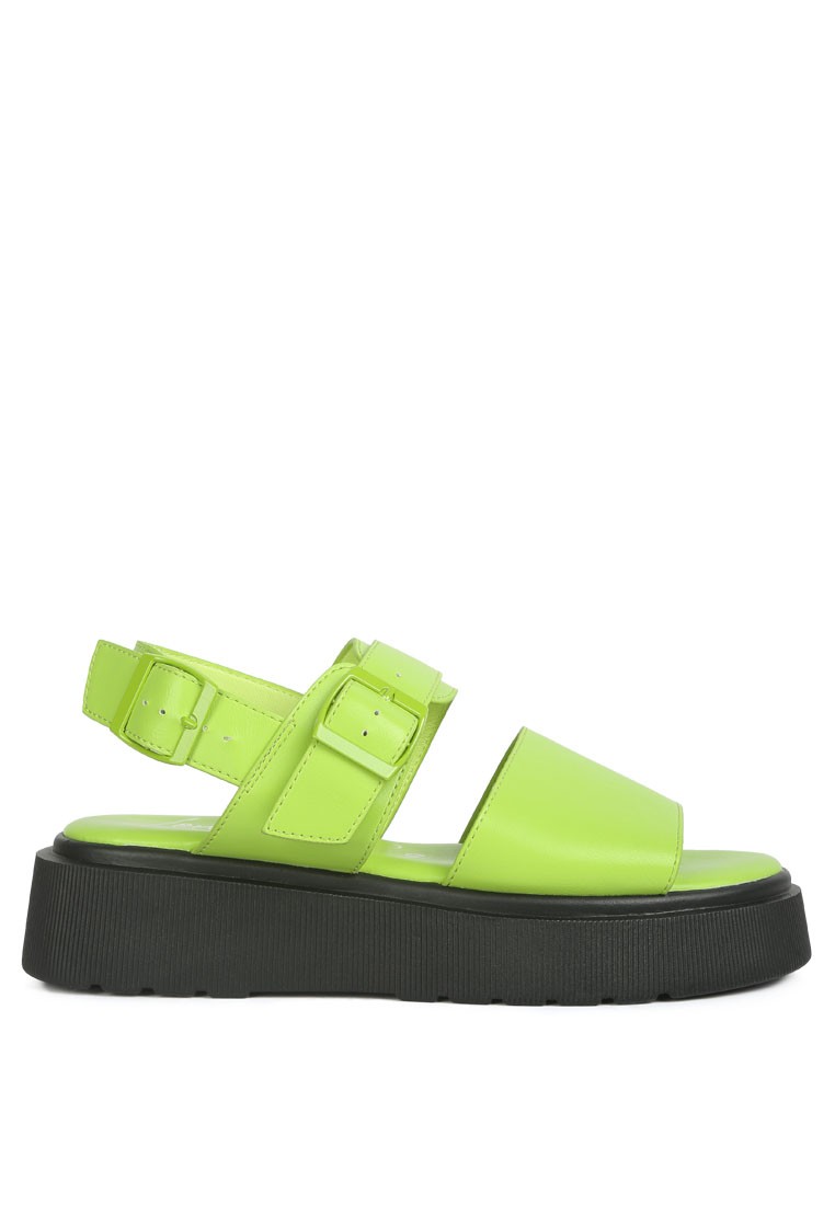 Green Pin Buckle Platform Sandals