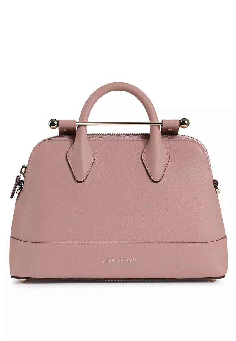 Strathberry Mini Crescent Leather Shoulder Bag in Blush Rose at