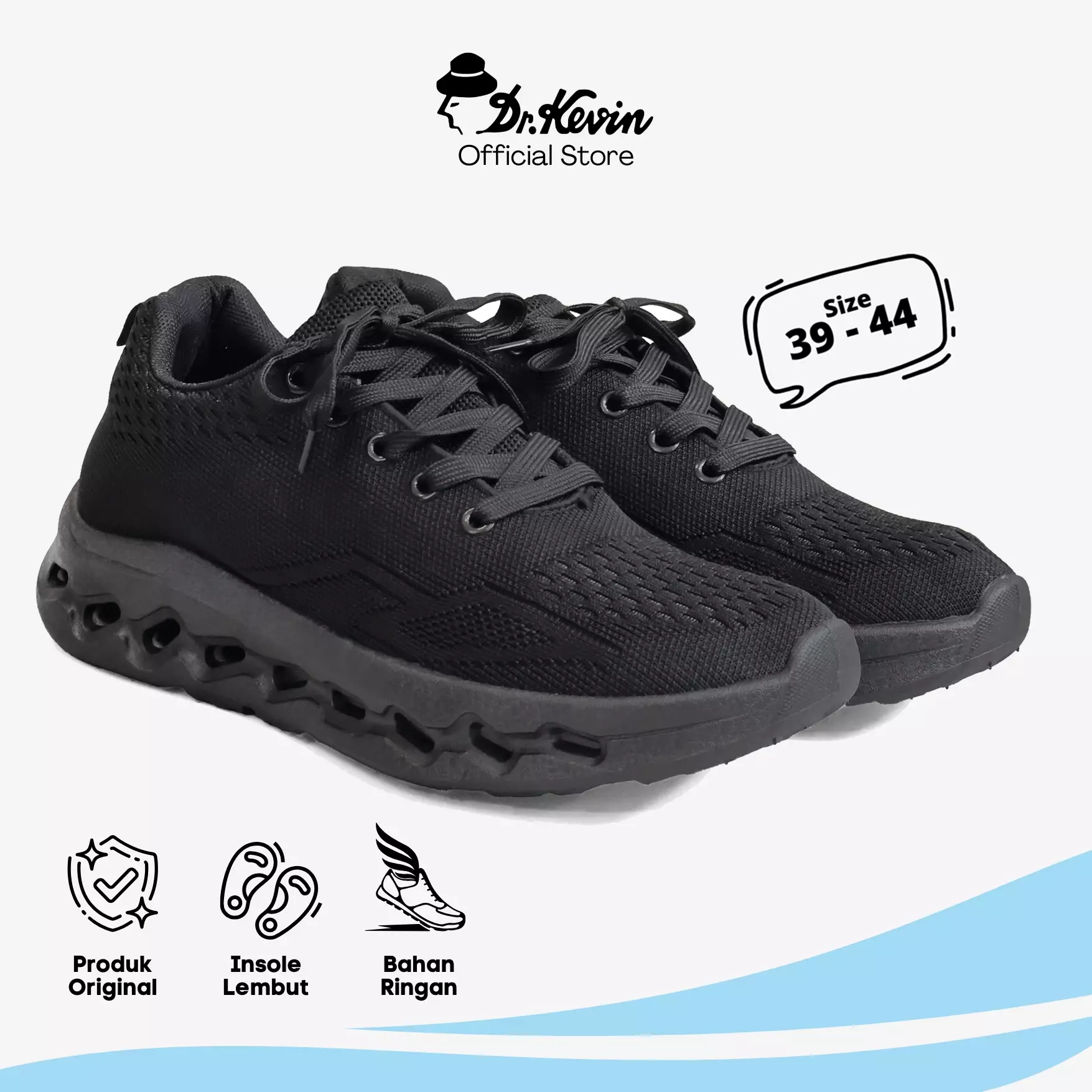Dr. Kevin Sepatu Sport Pria Men Sneakers Sepatu Sekolah Hitam Flyknit Tali 889-095