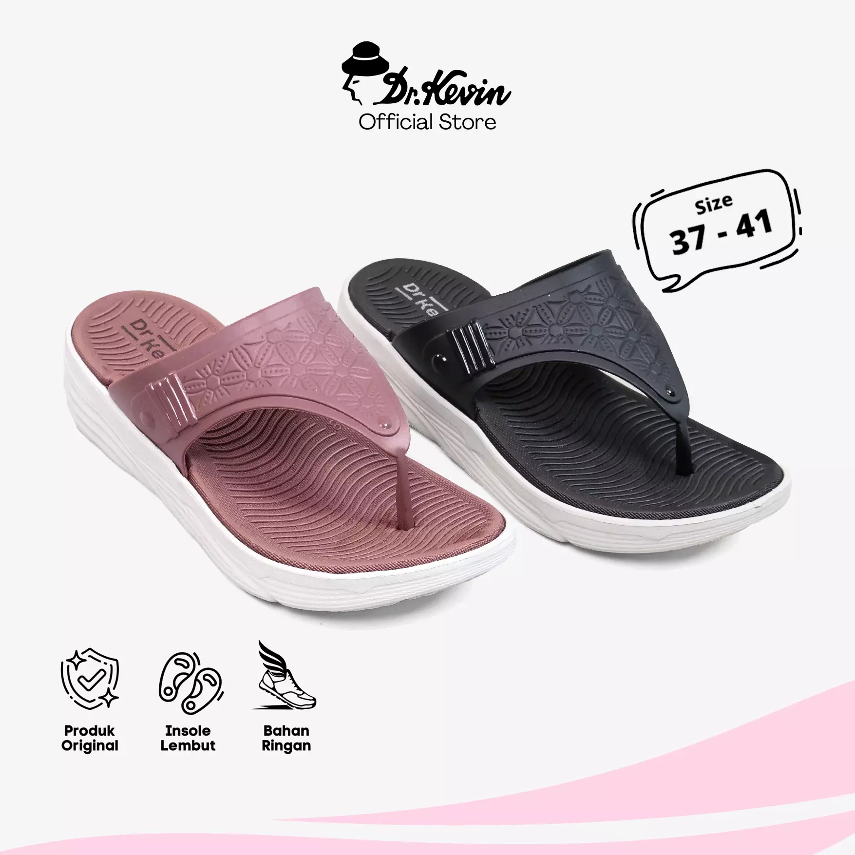 Dr. Kevin Sandal Jepit Japit Wanita Hak Rata Flat Sandal 571-144