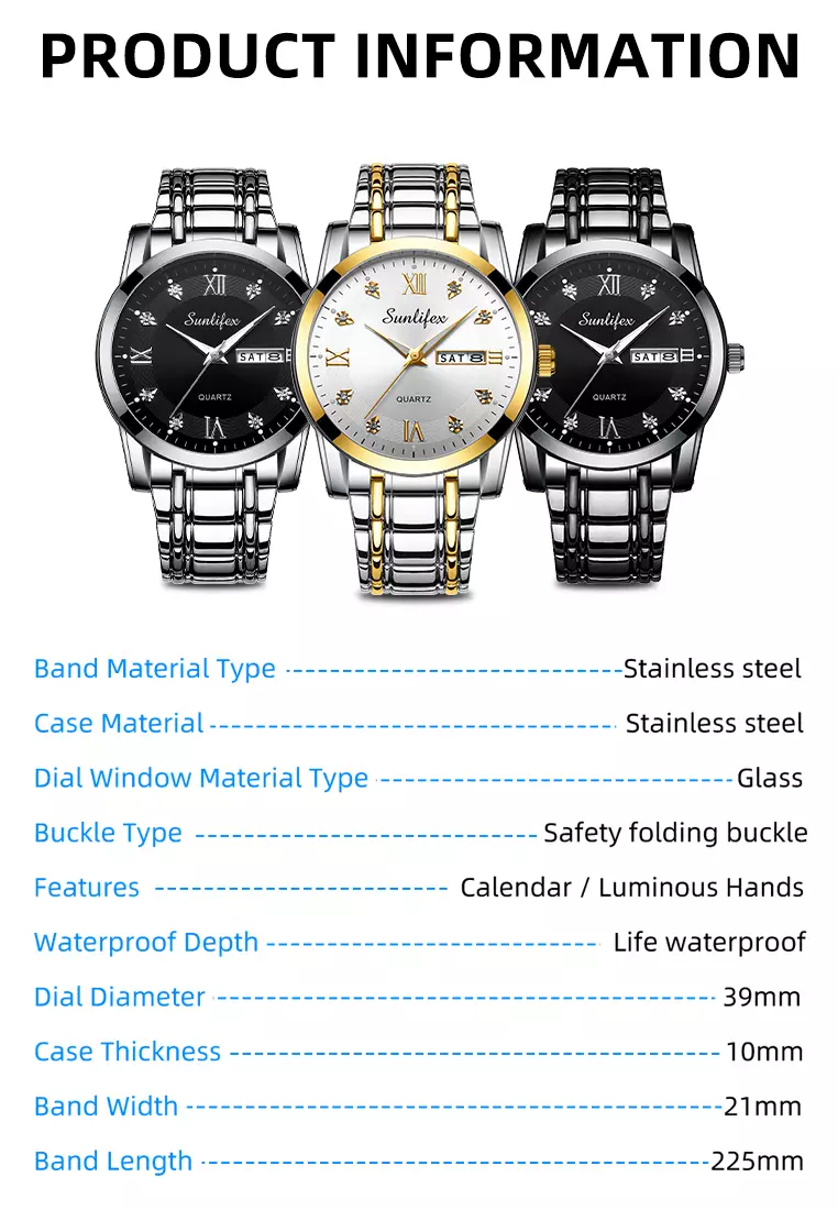 Jam Tangan Pria 9010 Kalender Kuarsa Tali Stainless Steel Bisnis Santai Jam Tangan Cowok silver black