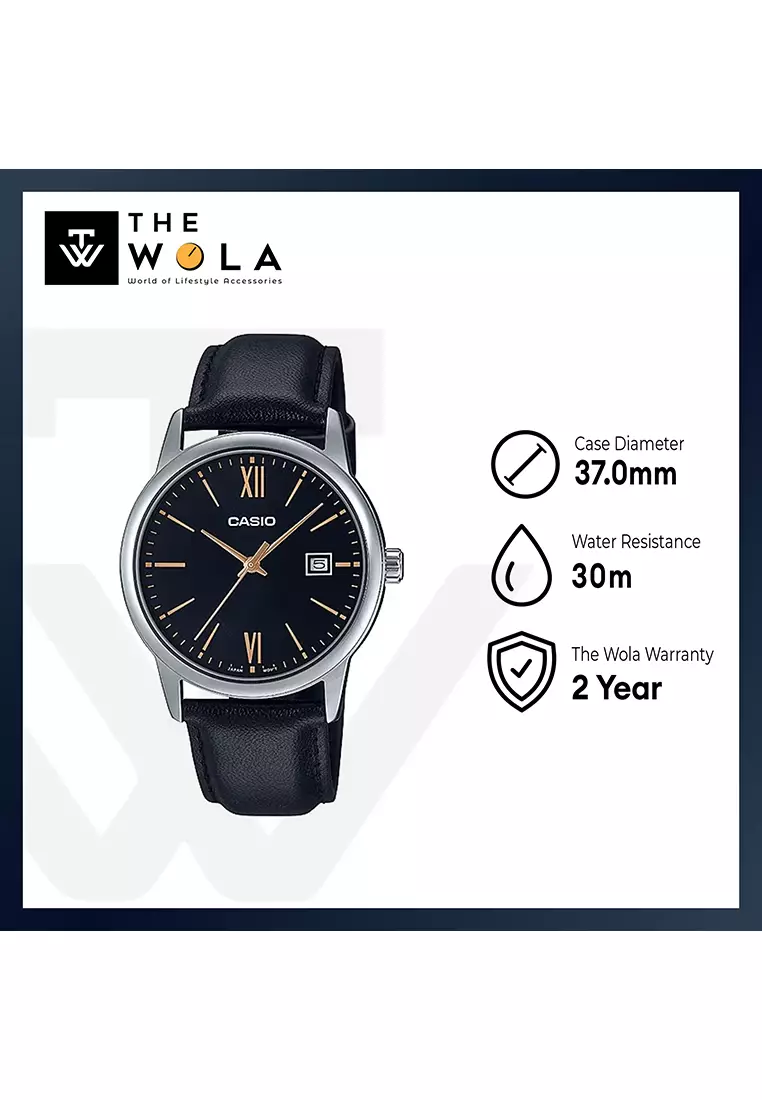 Men Analog Watch MTP-V002L-1B3 Black Leather Strap