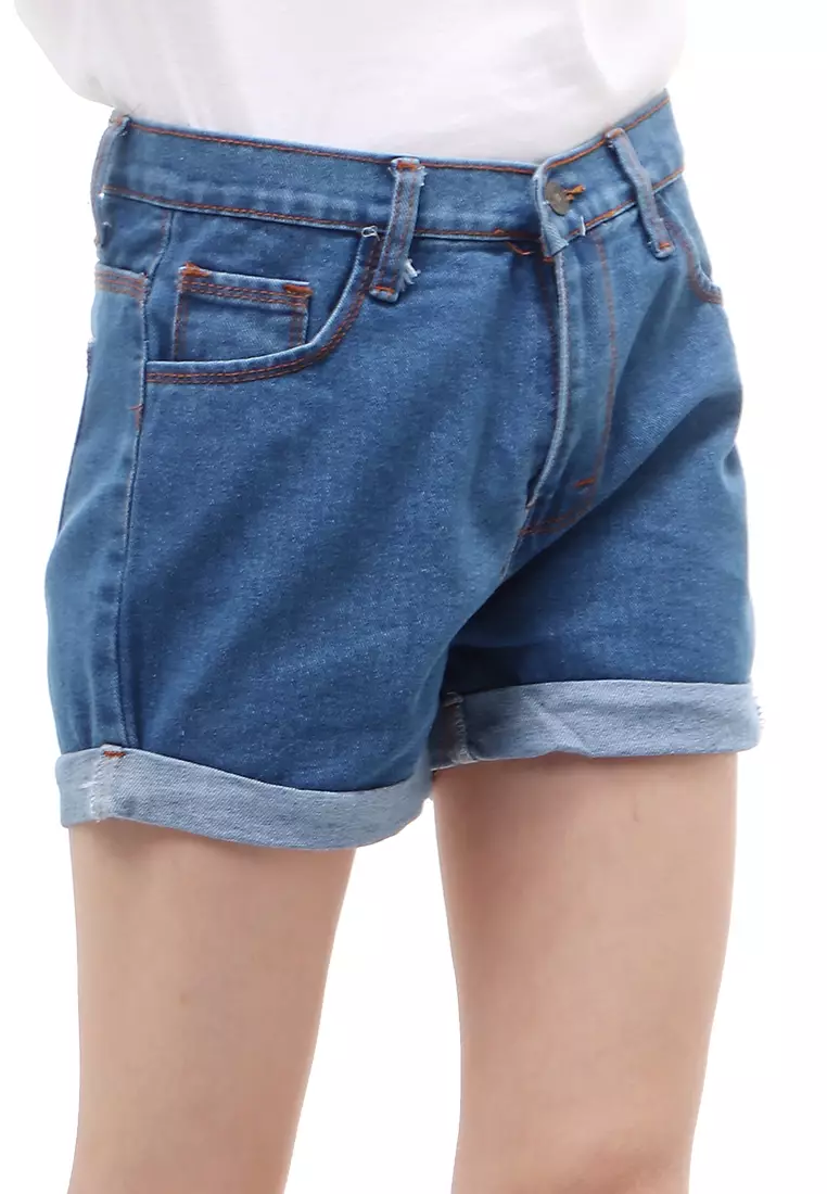 Radmila Hot Pants Wanita Aksen Lipat Regular Fit - Biru Medium