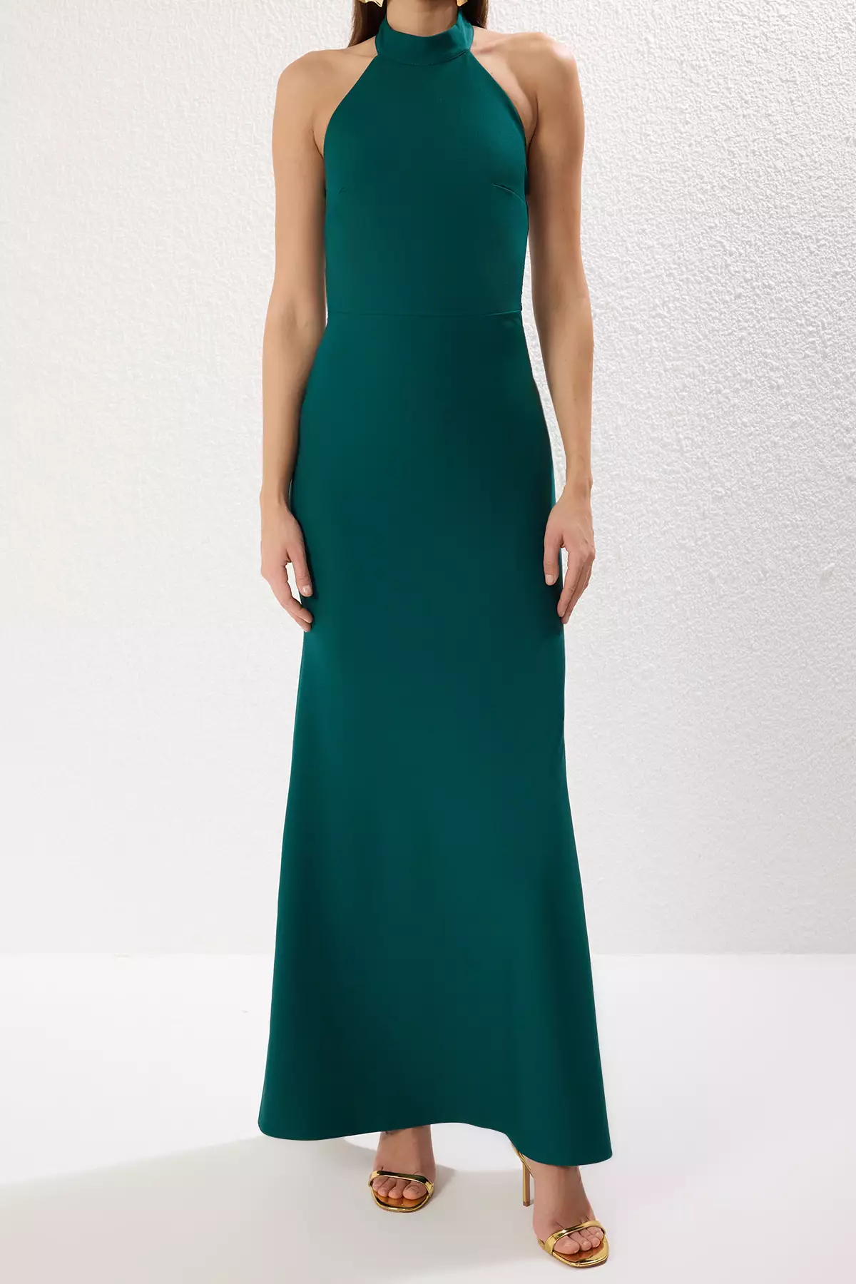 Emerald Green Fish Cut Woven Maxi Chic Evening Dress
