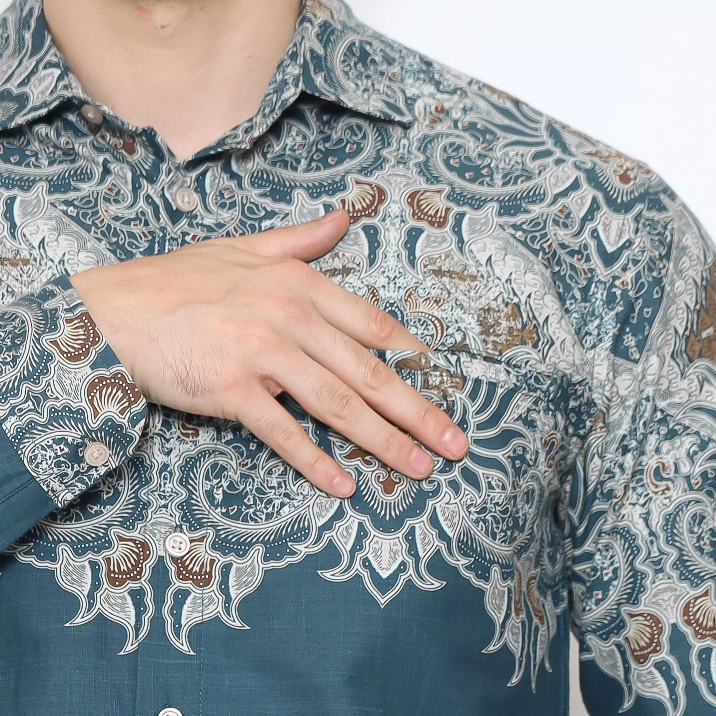 AMK Kemeja Batik Pria Lengan Panjang SHB Sharga Ls Teal Green