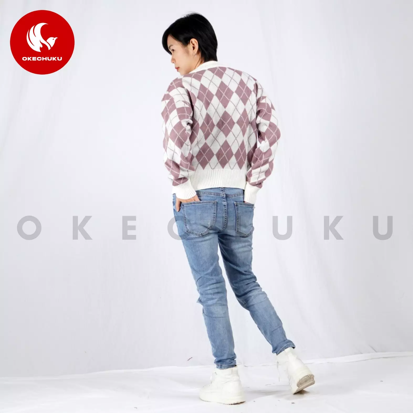 WINDY Cardigan Rajut Wanita Motif Kotak Knit Cardigan Korean Style - NILA