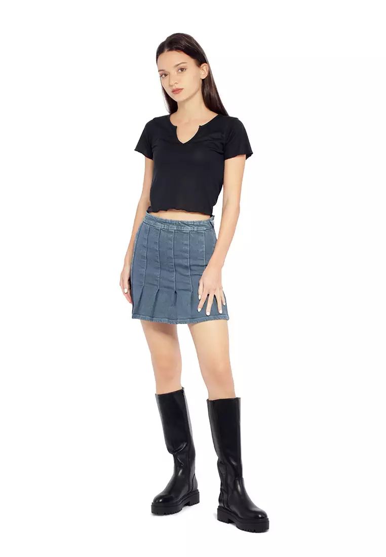 Black V Neck Rib Knit Top