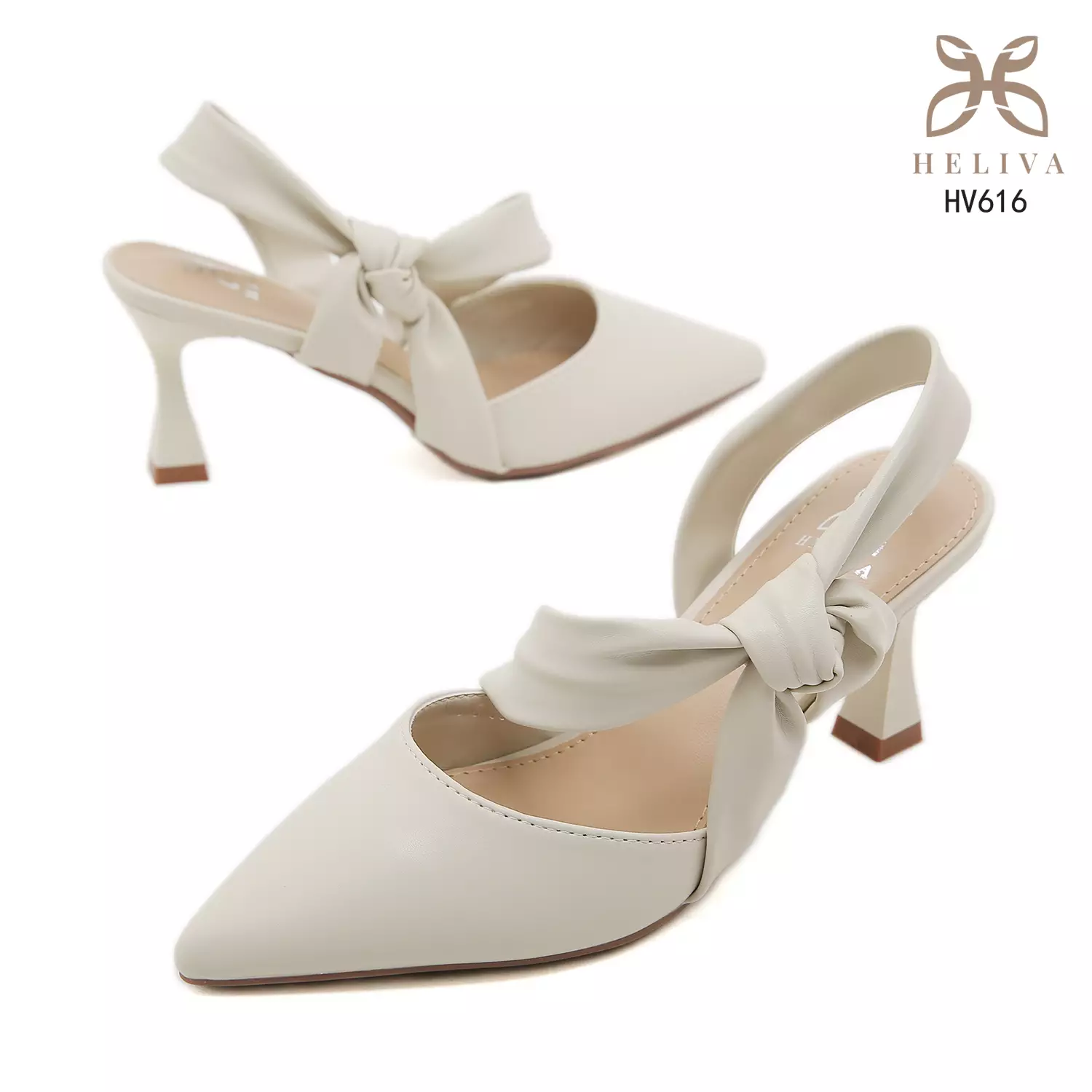 HELIVA BELLARIA 7cm Slingback Heels Sculpted Bow Accent & Elegant Pointed Toe HV616