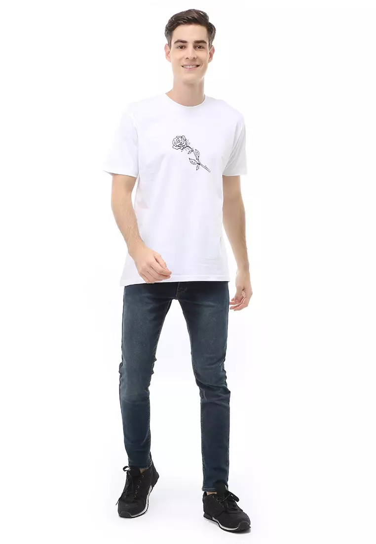 Jack T-Shirt Atasan Kasual Kaos Pria Rose Motive Lengan Pendek Material Cotton ORIGINAL - White