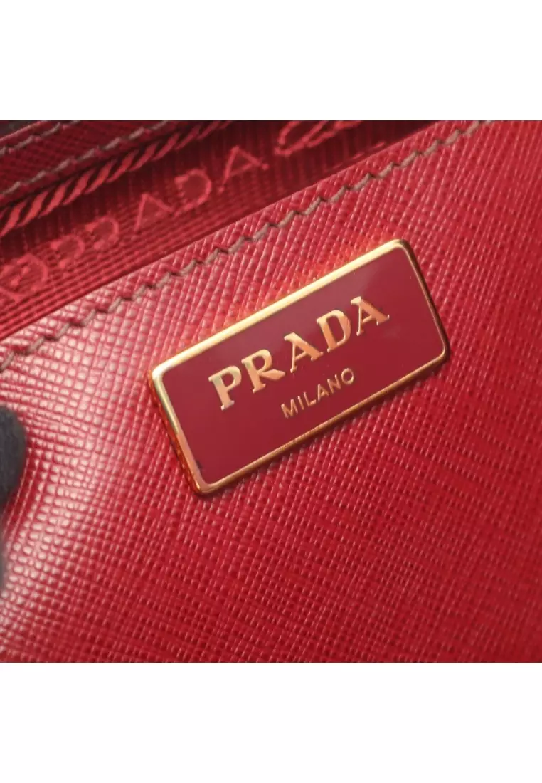 Pre-Loved Prada triangle logo Handbag Saffiano leather Bordeaux Red 2WAY