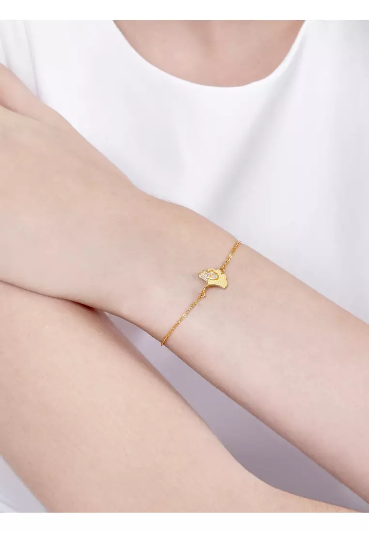 999 24K Gold Essence Ginkgo Leaf Bracelet for Women 94561B