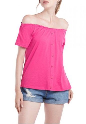 BarBar pink Off-Shoulder Top with Buttons 37969AAA6C961EGS_1