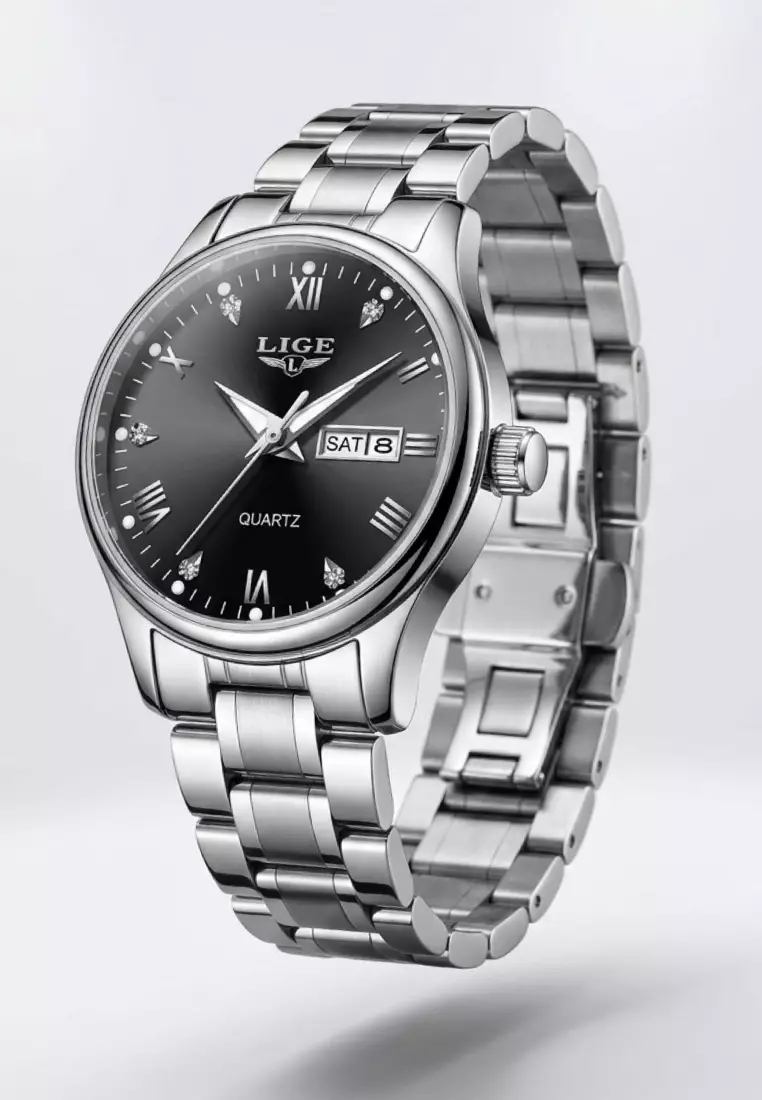 Ladies Day/Date Light Metal Alloy Quartz Watch, 29mm Diameter, Stainless Steel Bracelet