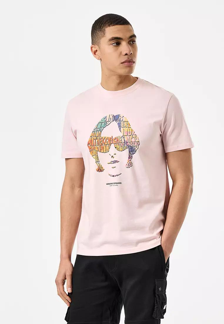 MENS PALE BLUSH KINKY AFRO GRAPHIC TEE