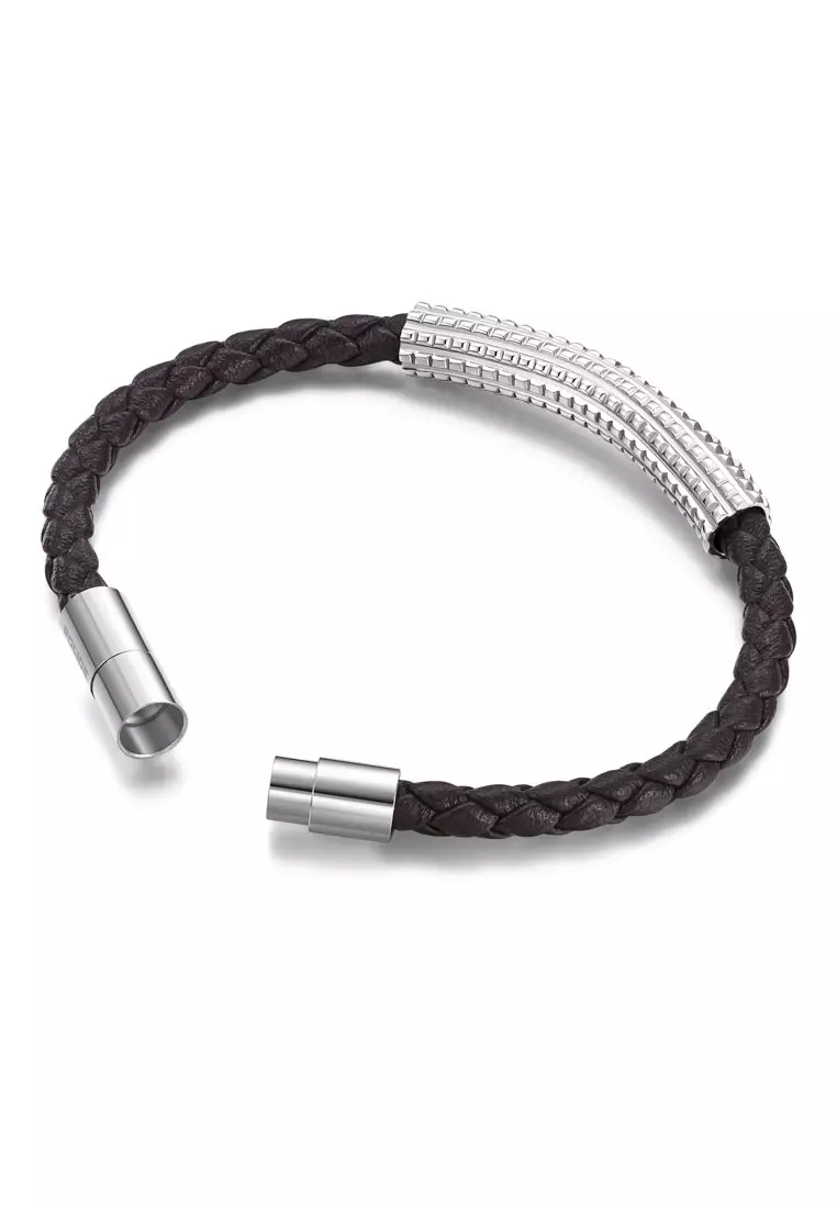 Police Urban Texture Stainless Steel Design Brown Leather Bracelet For Men PPEAGB0001107