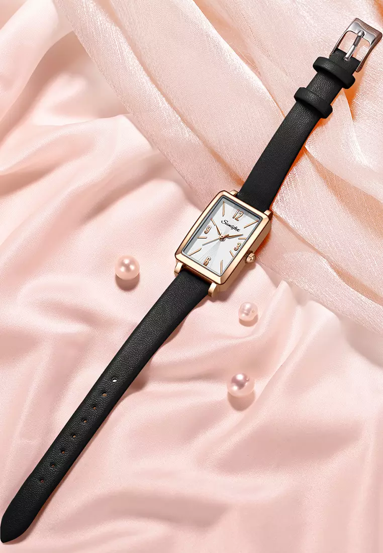 Jam Tangan Wanita 8002 Original Tali Kulit Mode Anggun Jam Wanita Kuarsa Jam Tangan Cewek black