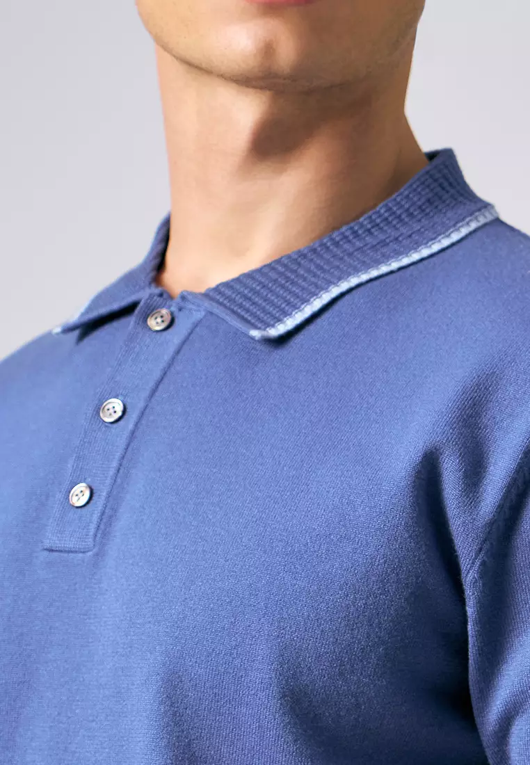 Polo with Textured Collar