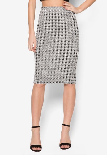 Mono Geo Textured Pencil Skirt, 服飾, zalora鞋及膝裙