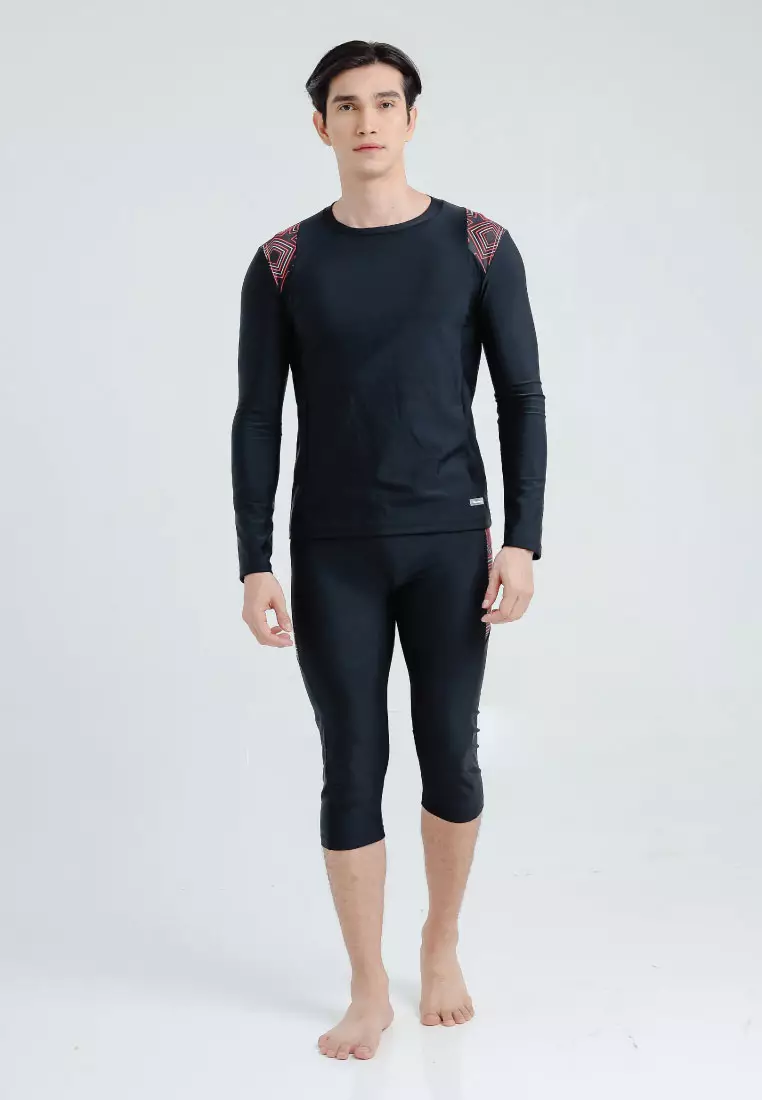 Neowave Ethan Long Sleeves Rashguard, Atasan Baju Renang Pria - Black Lava