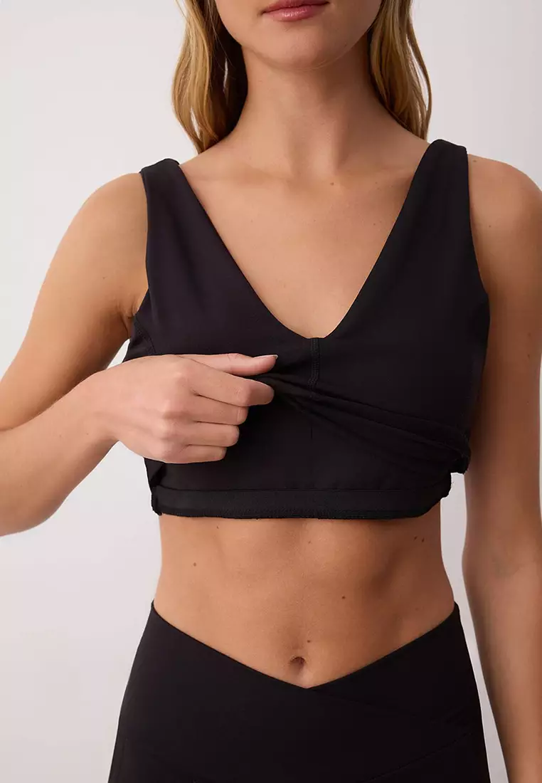 Black Soft Brushed Backing/Contouring Strap 2 Layer Knitted Sports Bra