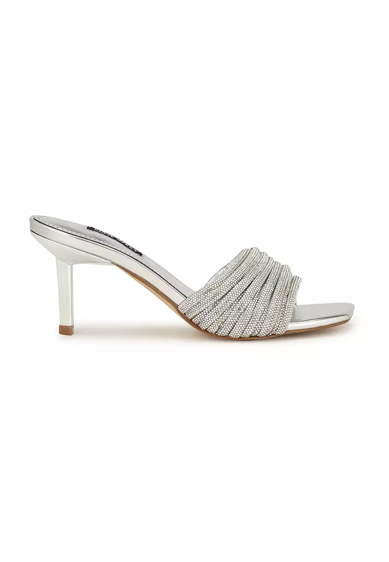 Discount on Nine West  shoes - SKU: Harbor Heeled Slide Sandals Silver