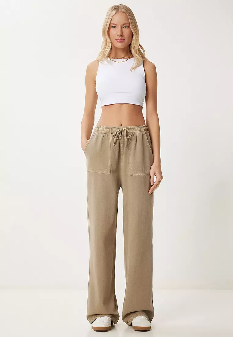 Faded Effect Wide Leg Denim Palazzo Pants