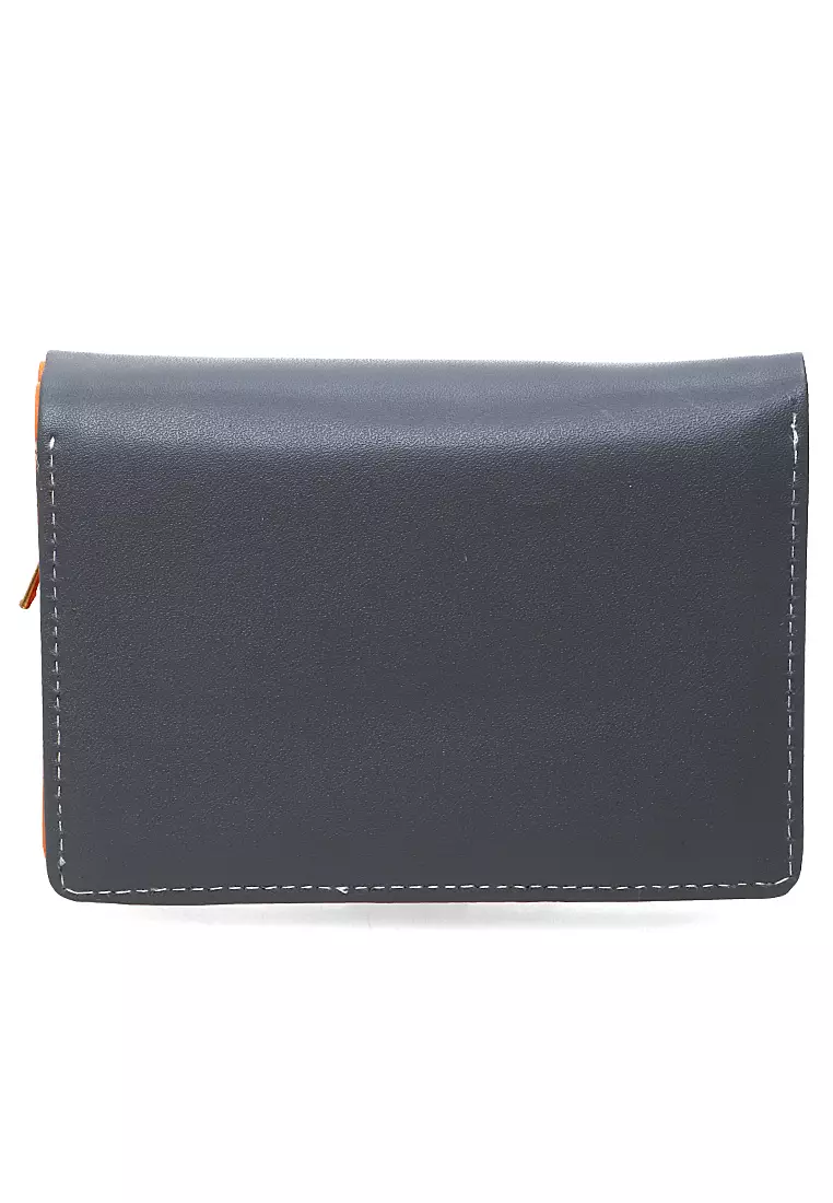 Fecesa Dompet Pendek Lipat Wanita Model Leaf Wallet Casual Many Slot Material Kulit Leather ORIGINAL - Gray Orange