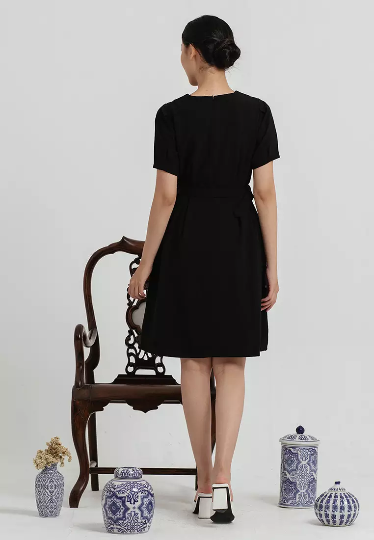 Madeleine Belted Dress in Black