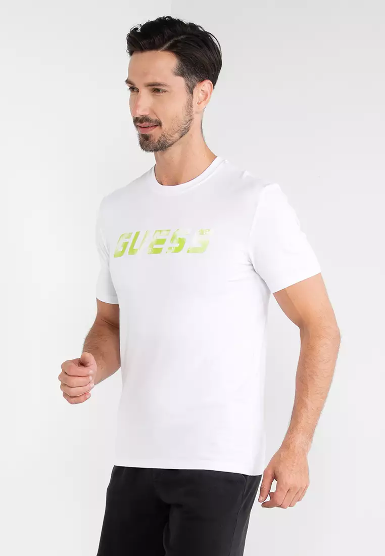 Guess white t shirt mens sales