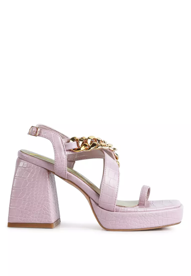 Discount on London Rag  shoes - SKU: Pink Metal Chain Strap Croc Block Sandal