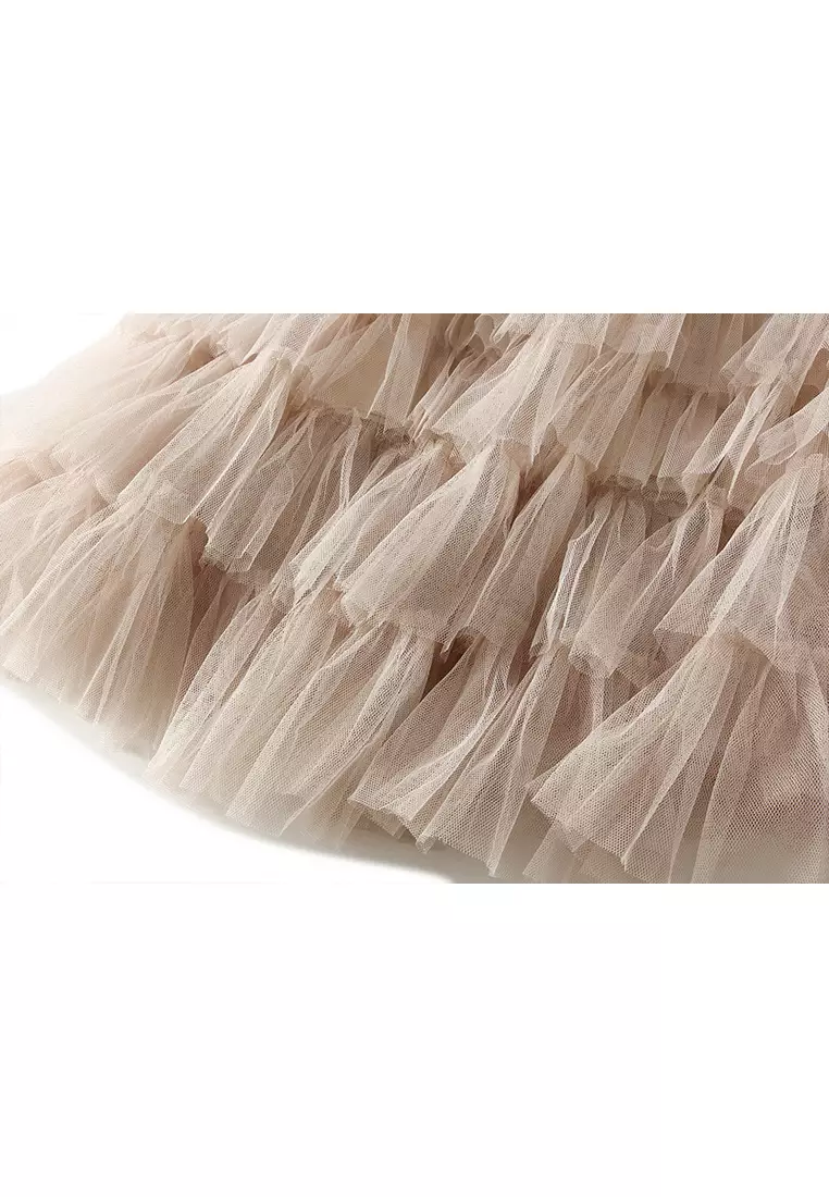 Spring/Summer Pleated Mesh Tiered Skirt AF2210