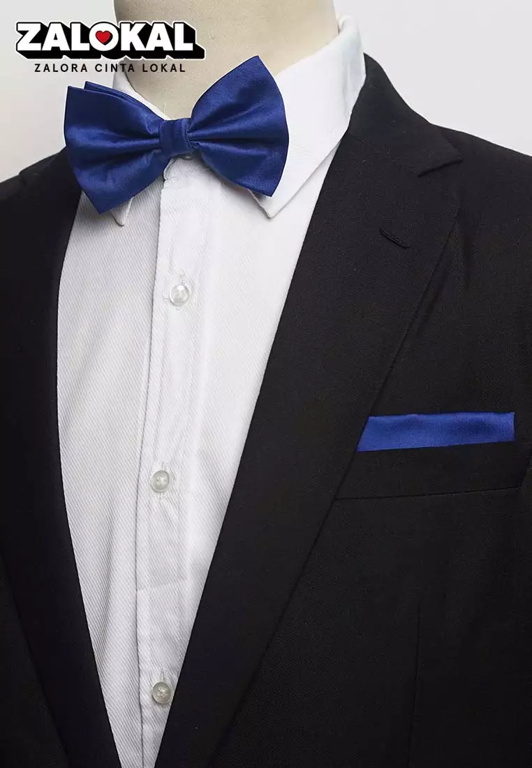 Houseofcuff Dasi Kupu Bowtie Pocket Square Saputangan Biru Tua A03