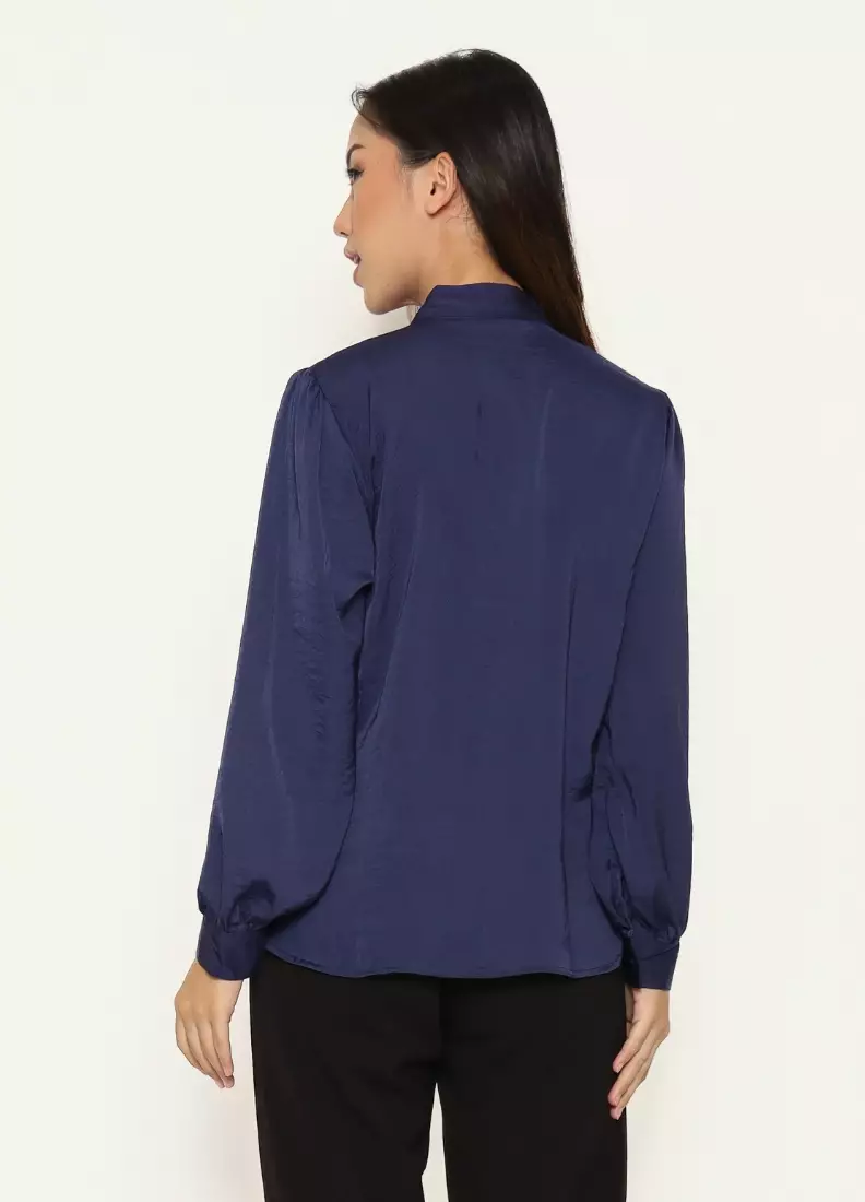 Urban Exchange Andeen Navy Blouse - Atasan Formal Wanita Korean Style Warna Navy