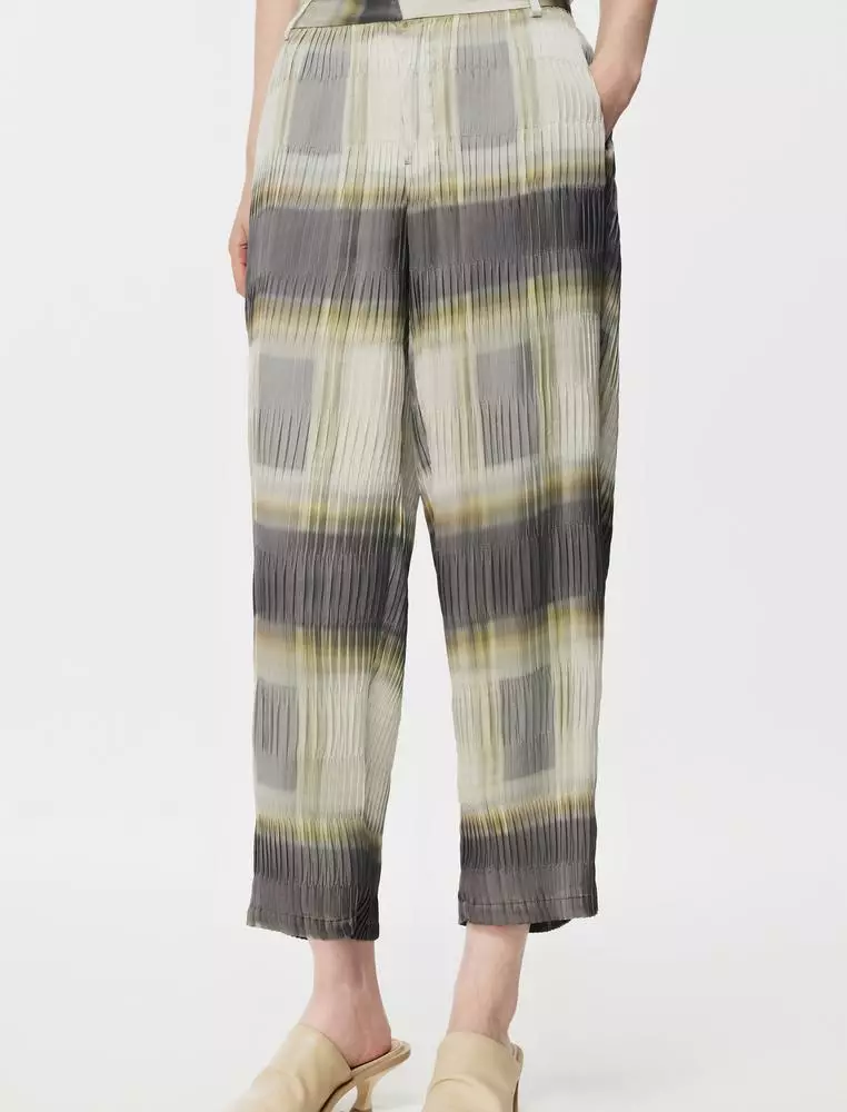 Check tapered mid-length trousers