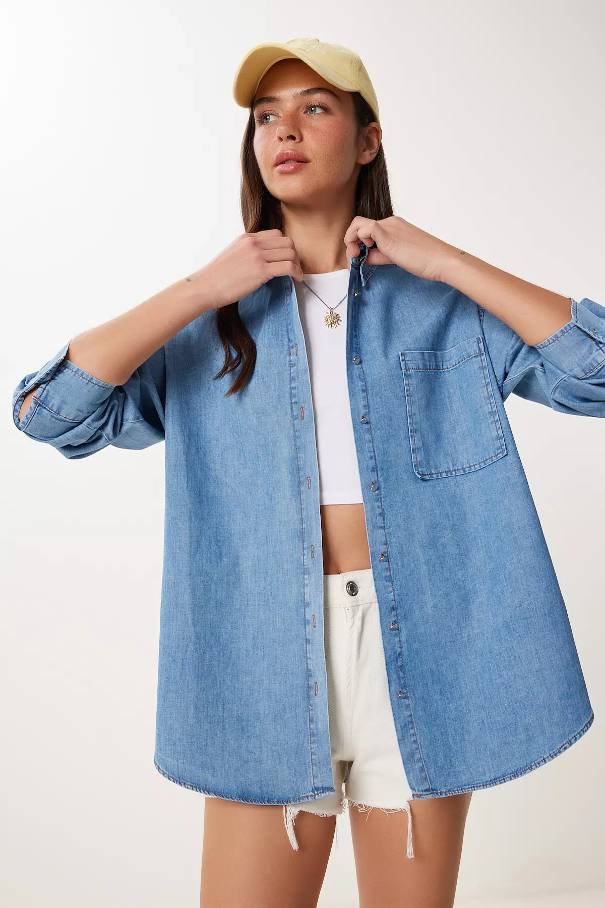 Women's Light Blue Pocket Detailed Denim Shirt Mx00221