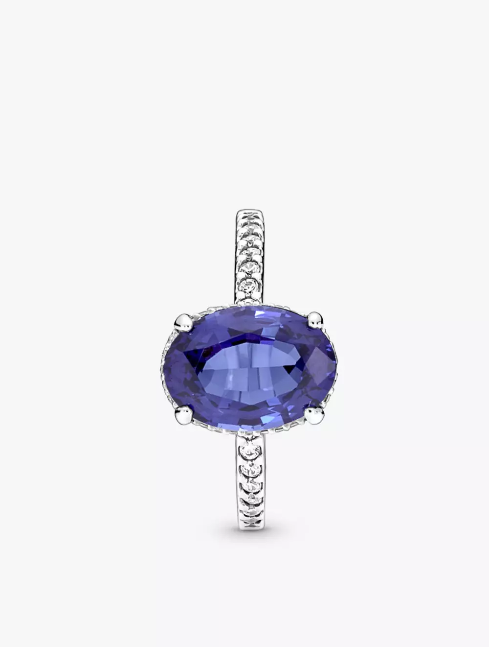 Sterling silver ring with princess blue crystal and clear cubic zirconia